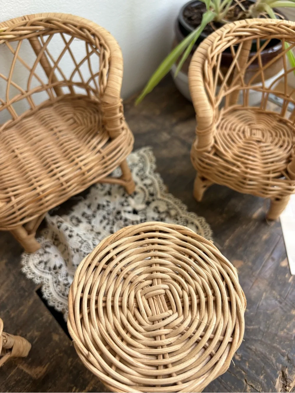 Vintage miniature Natural Rattan Wicker chair and sofa set loveseat
